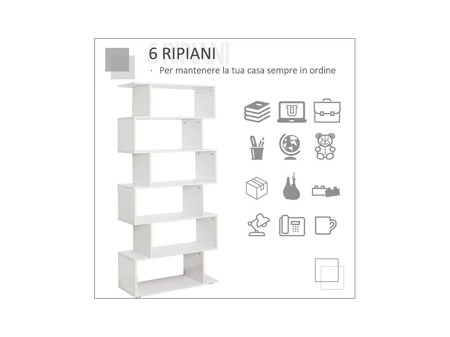 Libreria moderna 6 livelli con 11 scaffali in mdf e truciolato