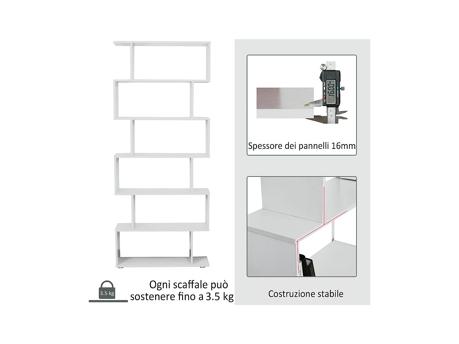 Libreria moderna 6 livelli con 11 scaffali in mdf e truciolato