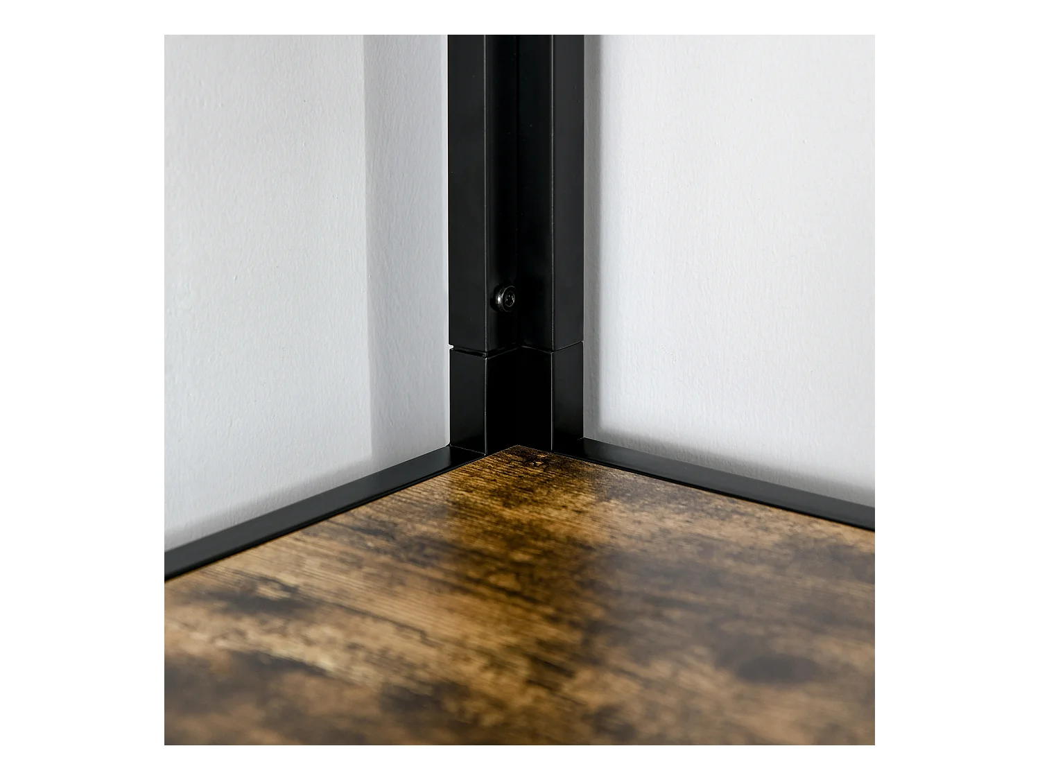 Libreria angolare industriale a 7 livelli in legno e acciaio marrone