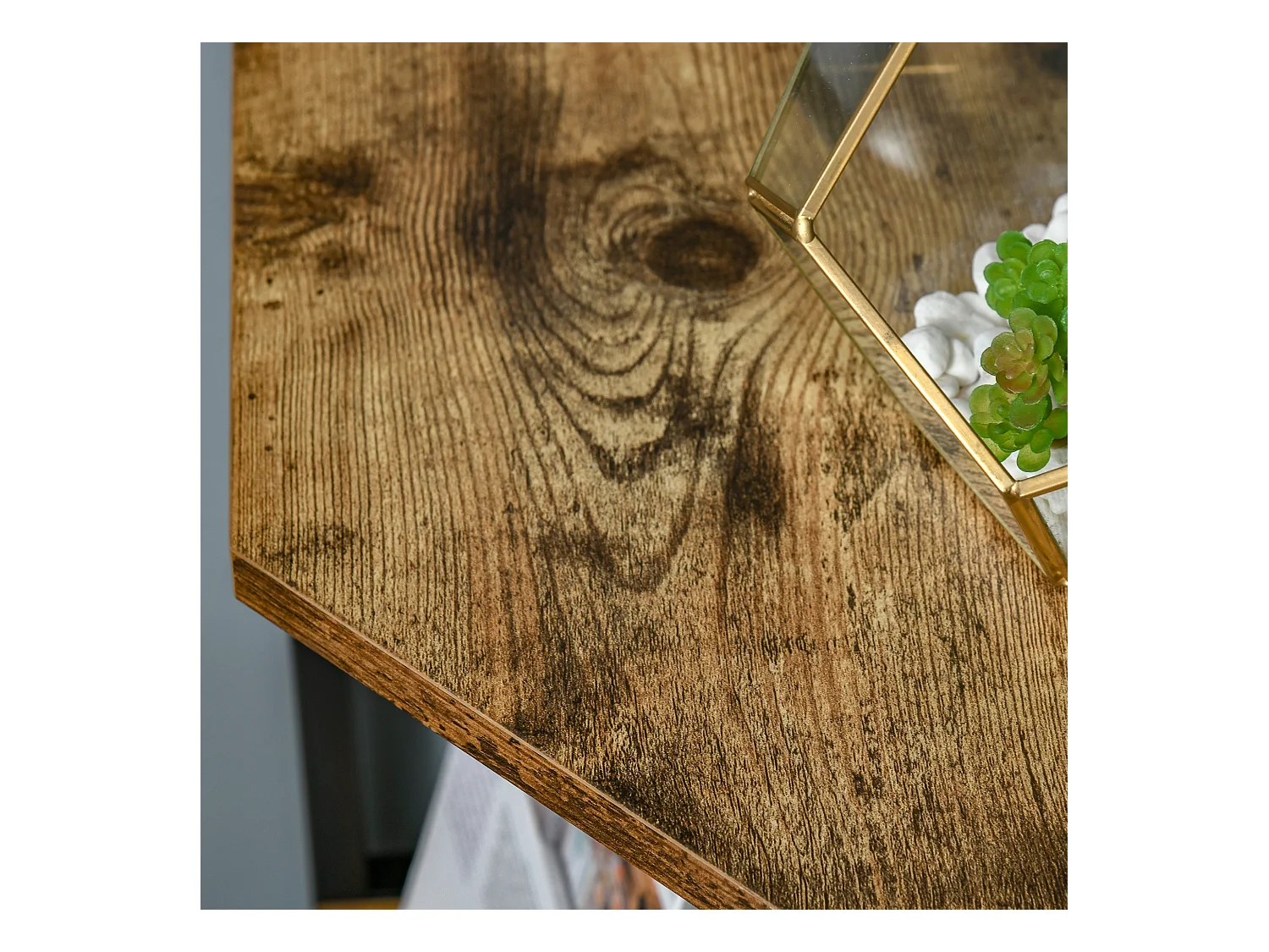 Libreria angolare industriale a 7 livelli in legno e acciaio marrone