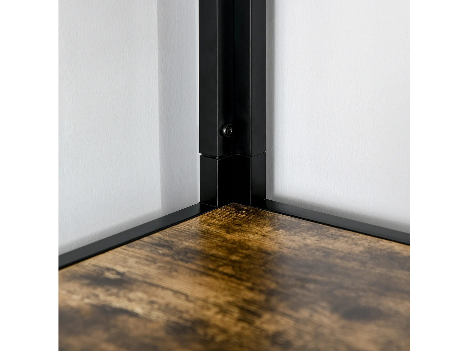 Libreria angolare industriale a 7 livelli in legno e acciaio marrone