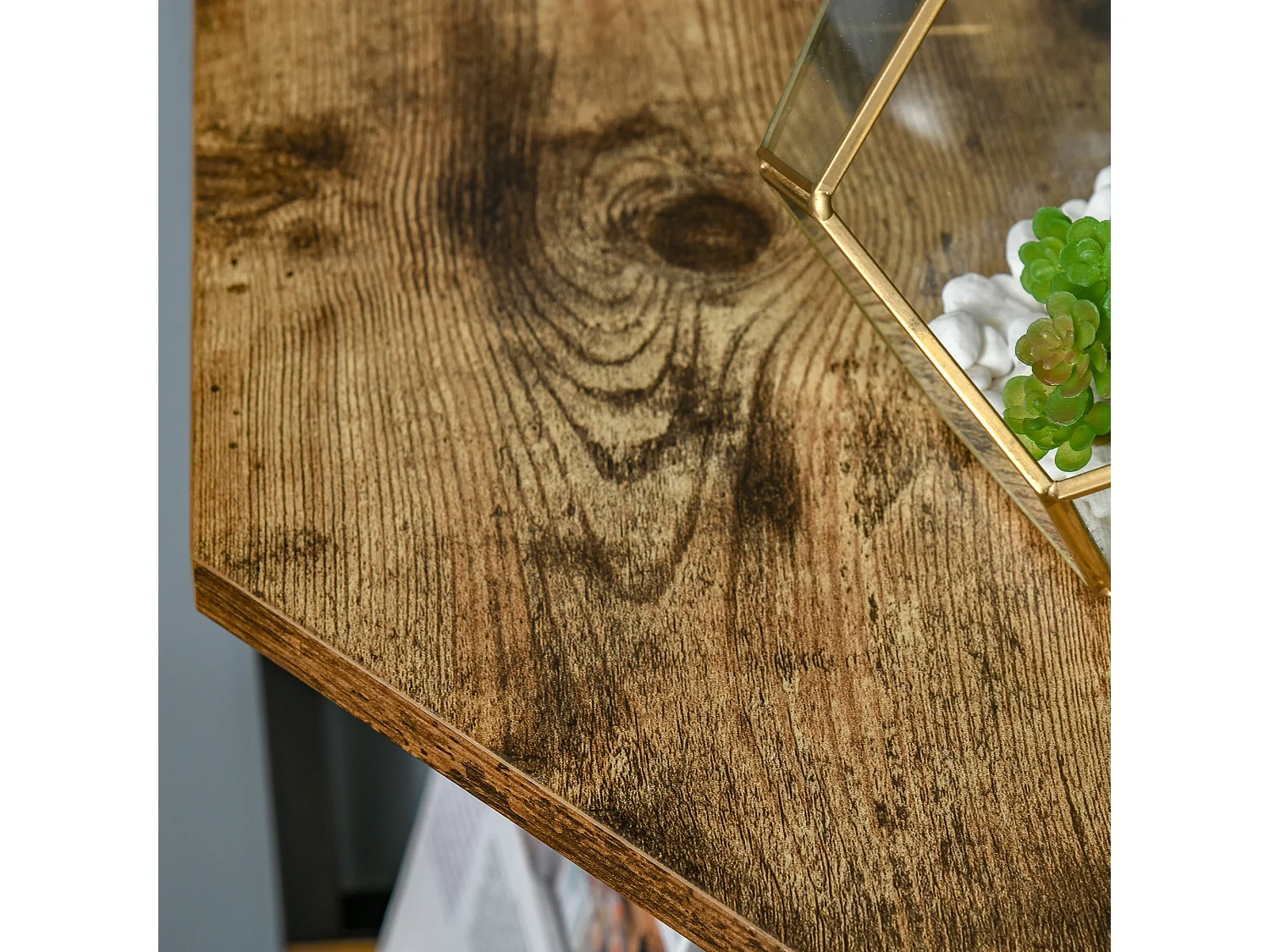 Libreria angolare industriale a 7 livelli in legno e acciaio marrone