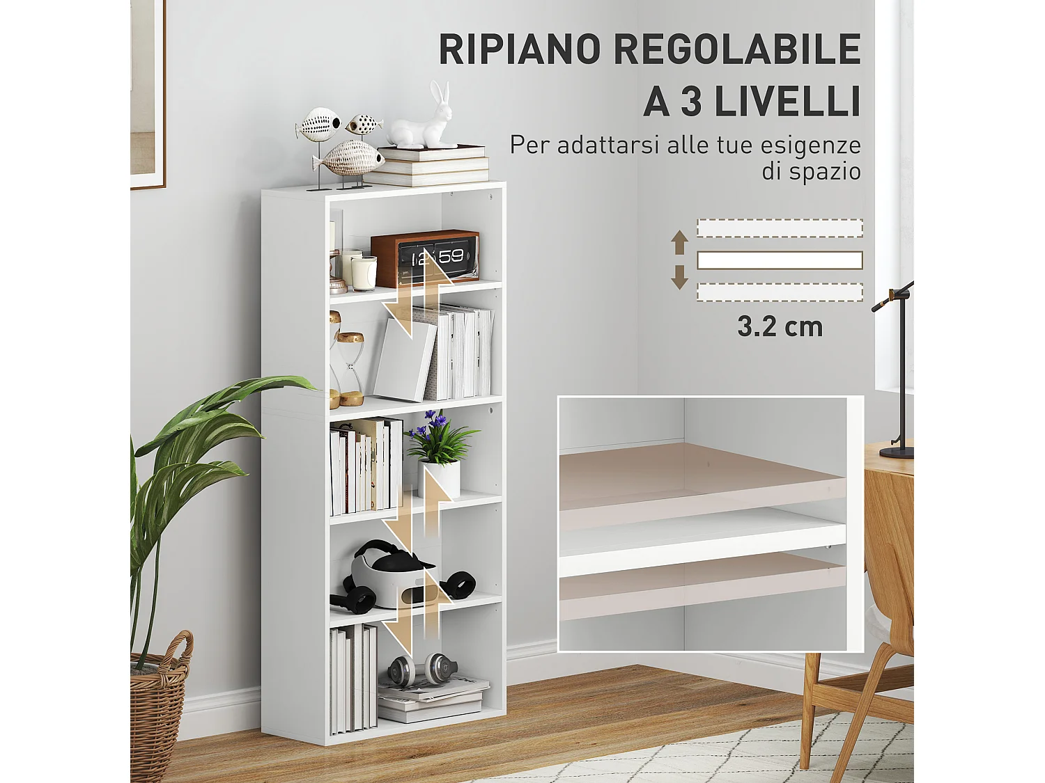 Libreria stile industriale con 4 ripiani e 2 armadietti