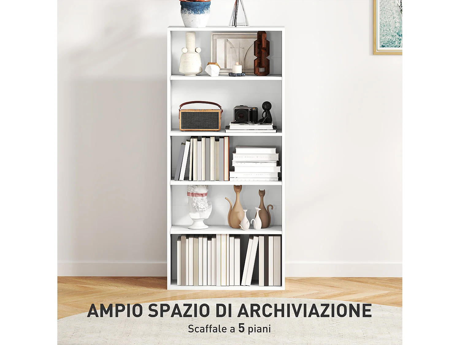 Libreria stile industriale con 4 ripiani e 2 armadietti