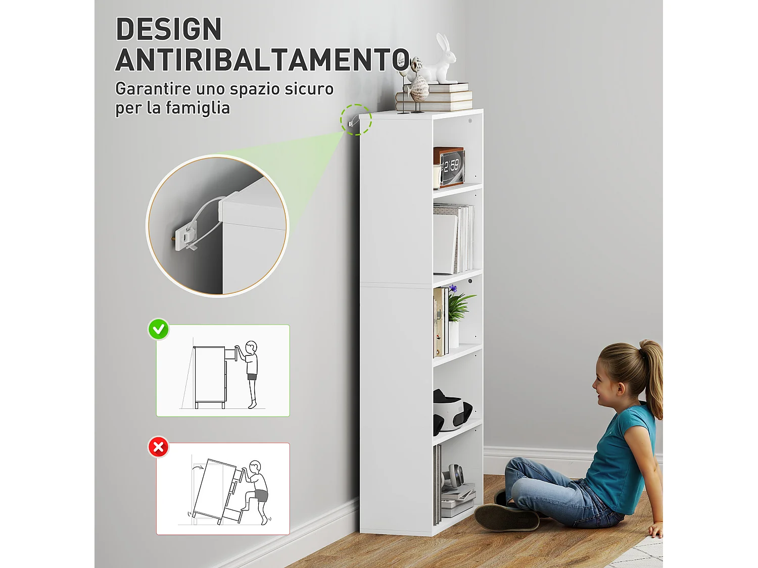 Libreria stile industriale con 4 ripiani e 2 armadietti