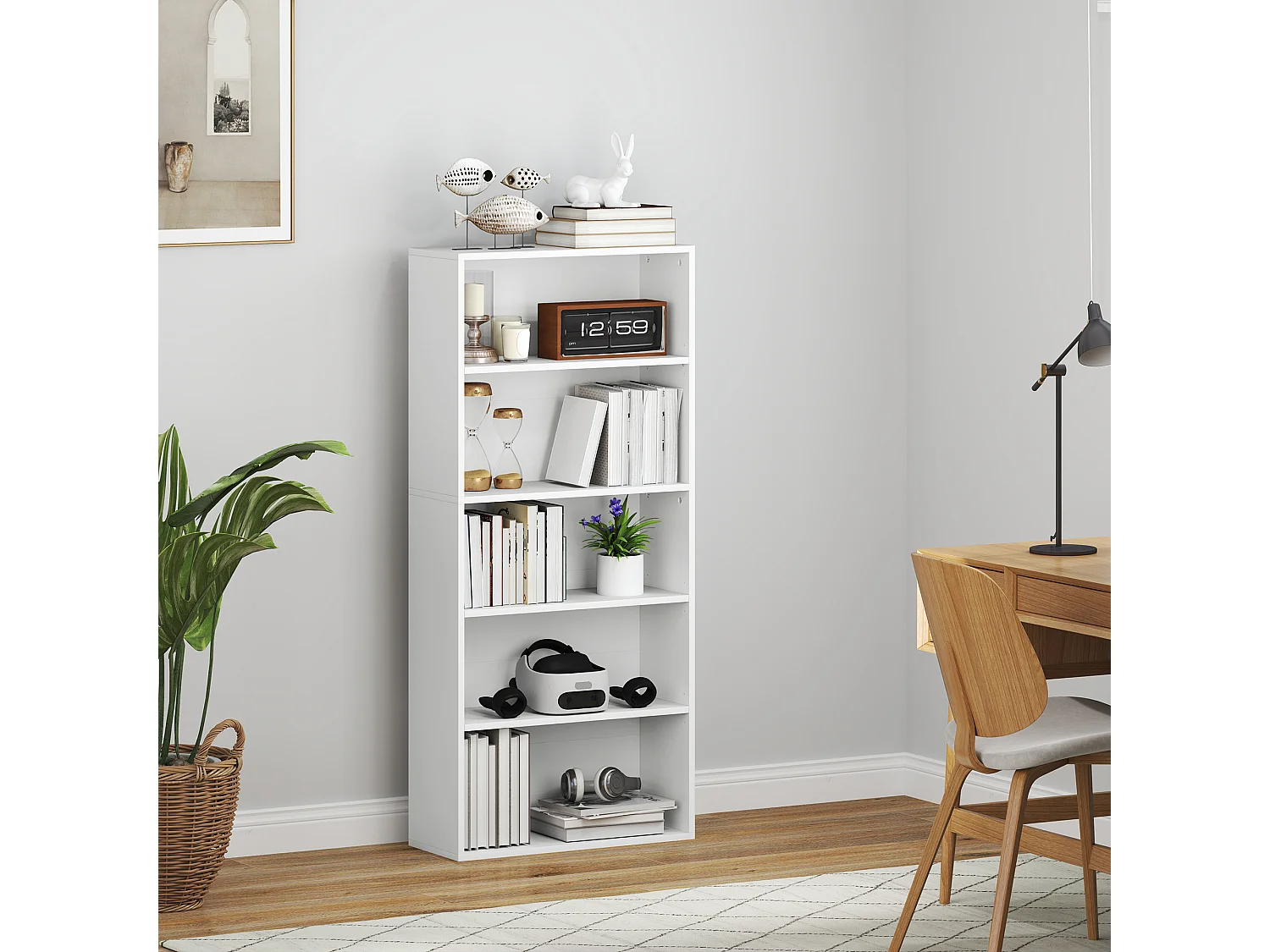 Libreria stile industriale con 4 ripiani e 2 armadietti