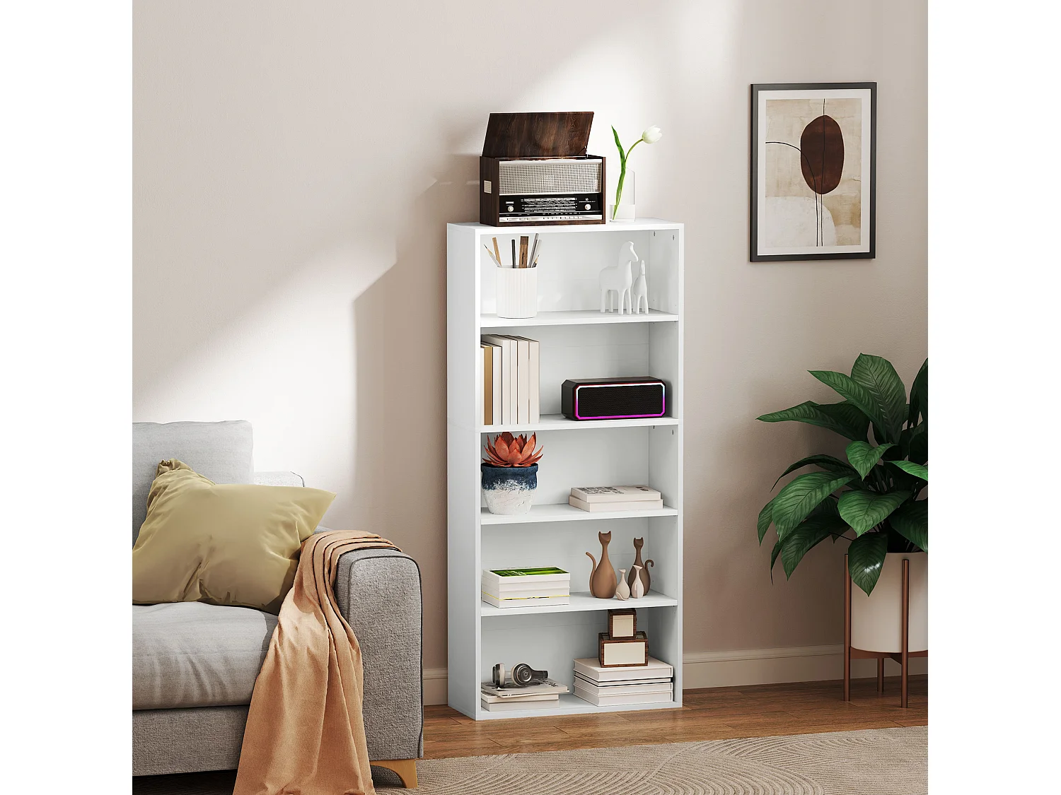 Libreria stile industriale con 4 ripiani e 2 armadietti