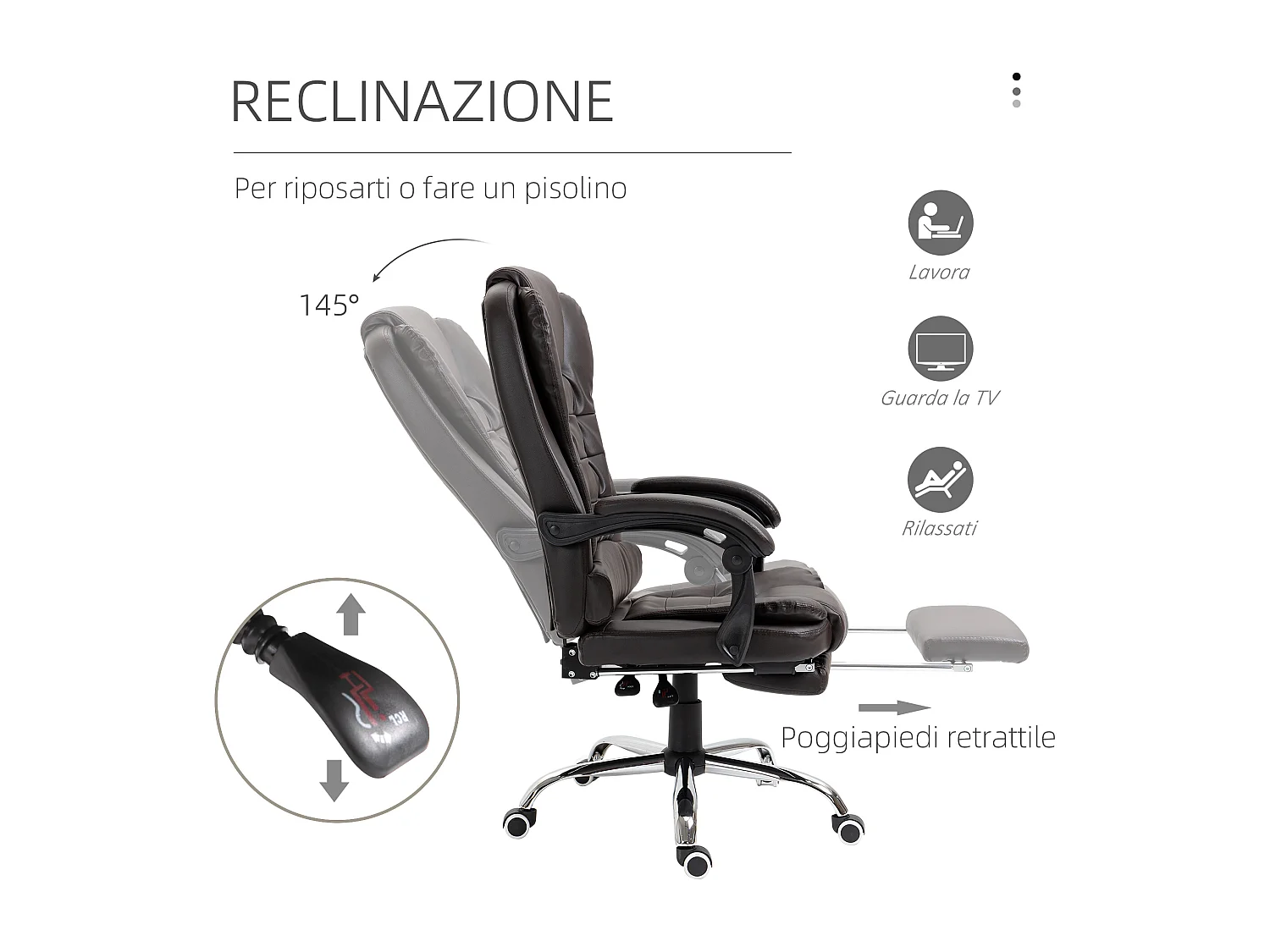 Poltrona da ufficio con schienale reclinabile e poggiapiedi caffè