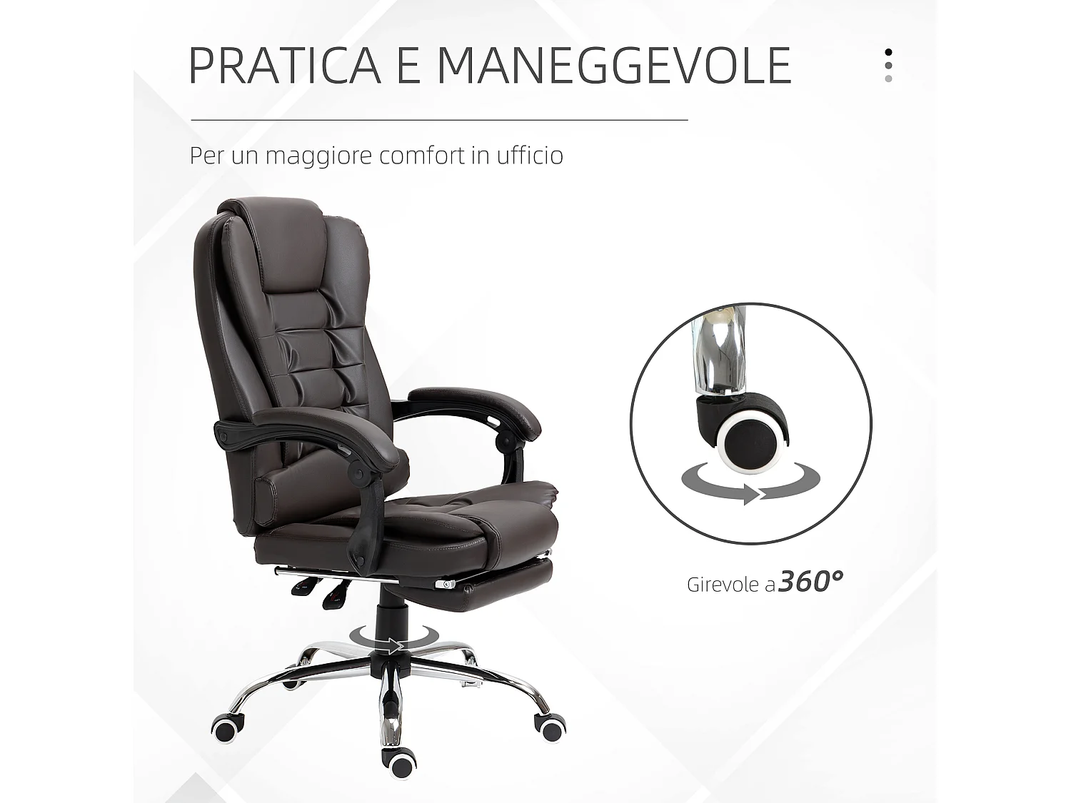 Poltrona da ufficio con schienale reclinabile e poggiapiedi caffè