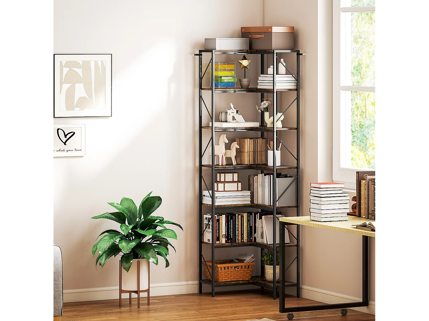 Libreria moderna 8 ripiani in legno casa e ufficio 70x24x178cm