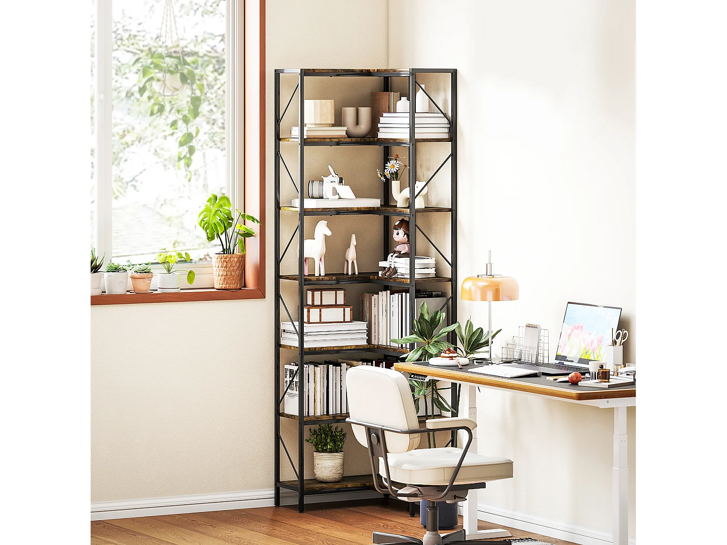 Libreria moderna 8 ripiani in legno casa e ufficio 70x24x178cm