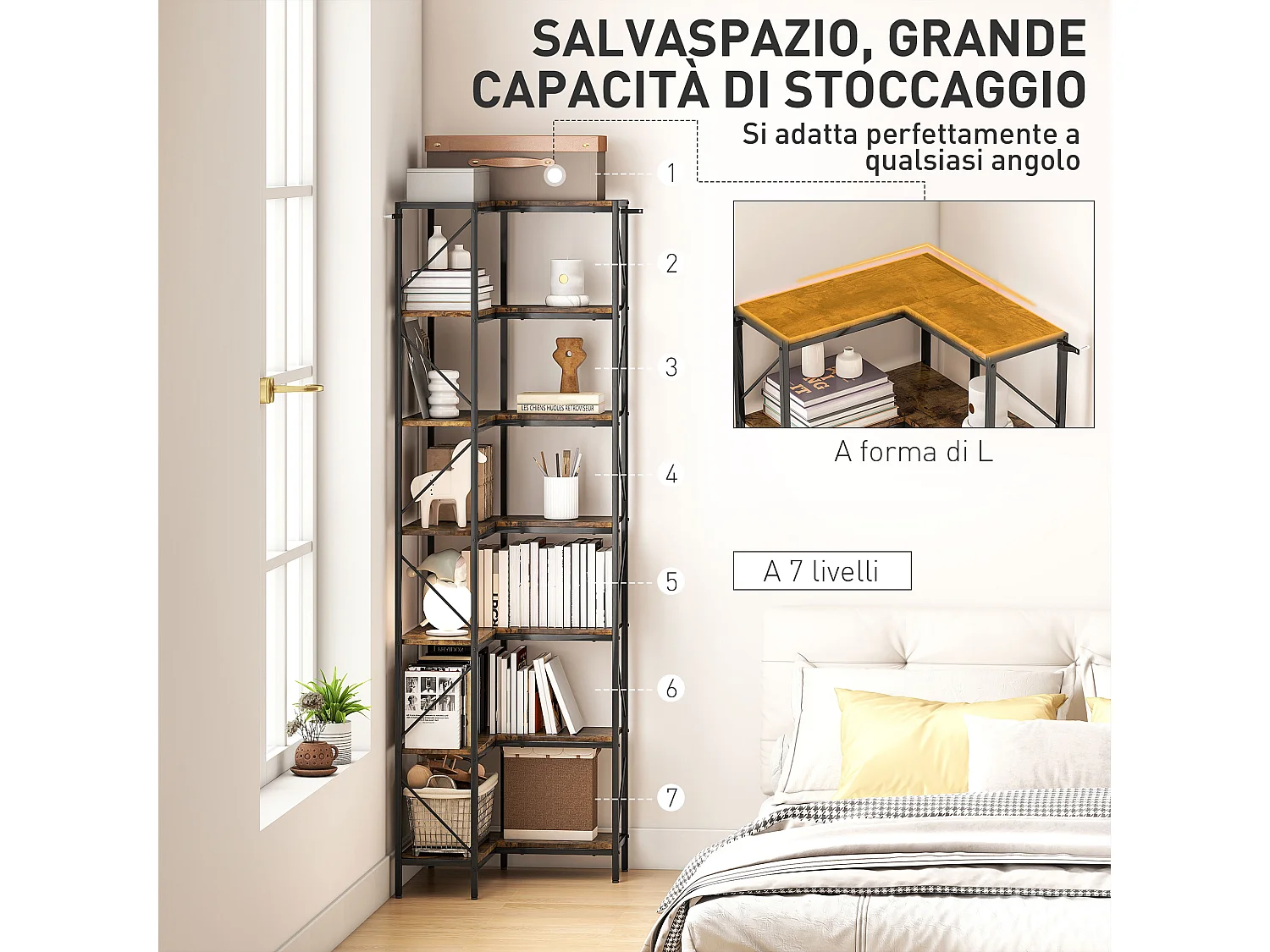 Libreria moderna 8 ripiani in legno casa e ufficio 70x24x178cm