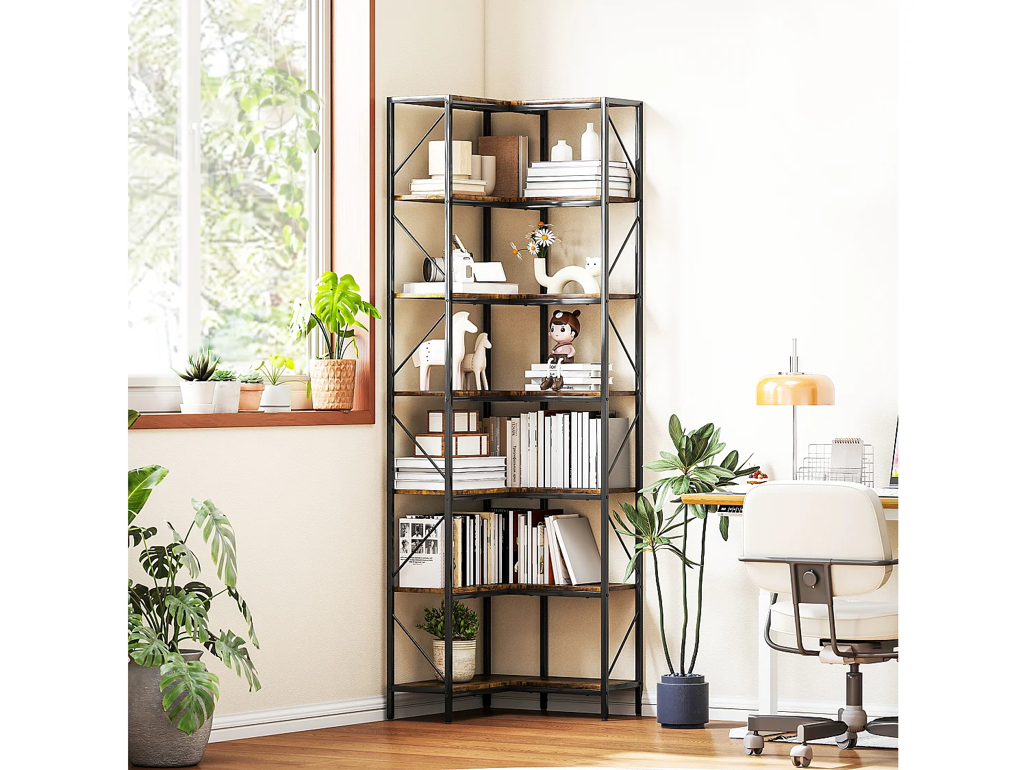 Libreria moderna 8 ripiani in legno casa e ufficio 70x24x178cm