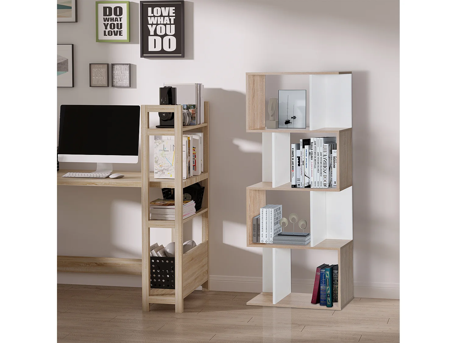 Libreria moderna salvaspazio 5 ripiani in legno 33x28x161cm