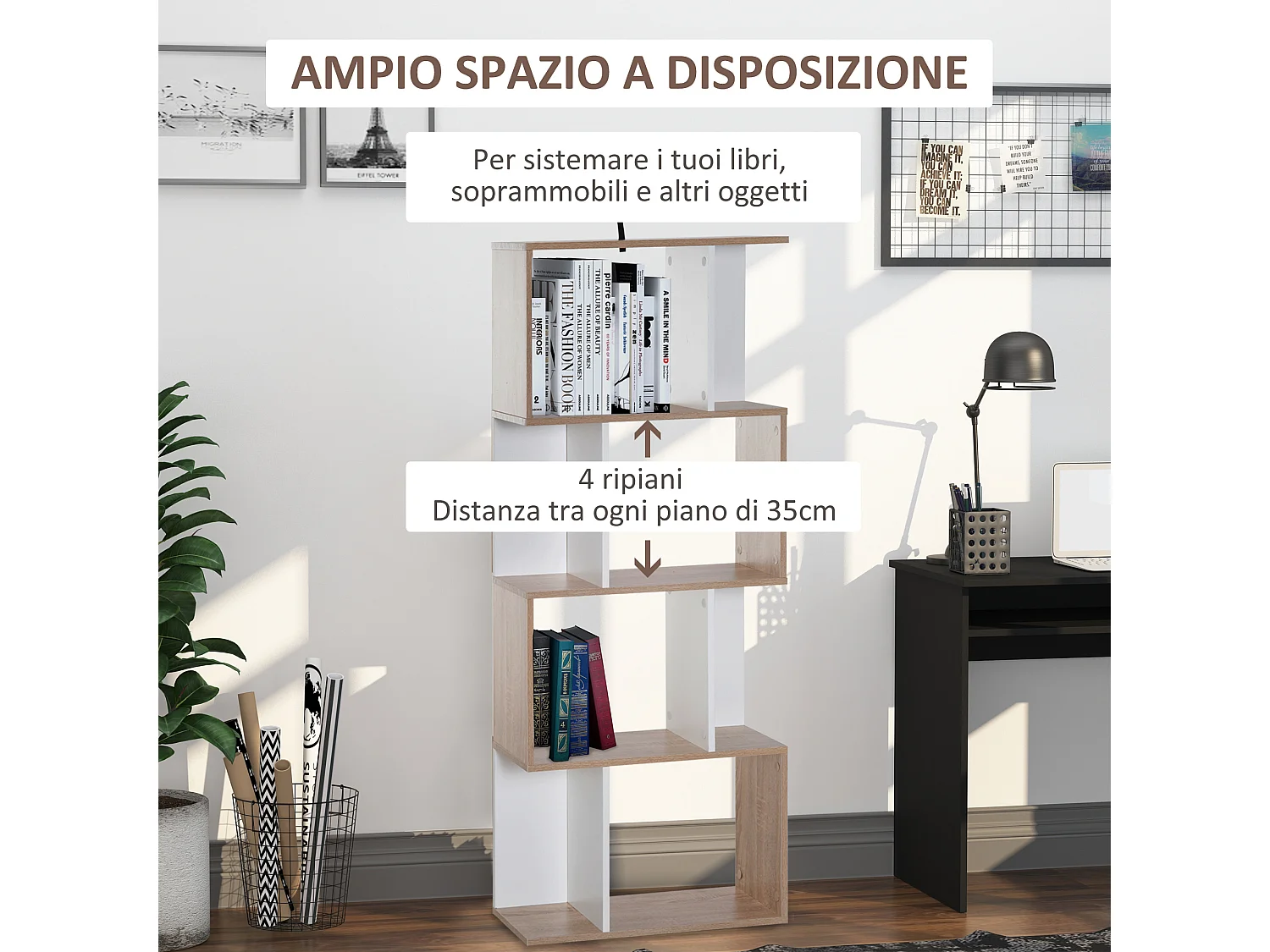 Libreria moderna salvaspazio 5 ripiani in legno 33x28x161cm