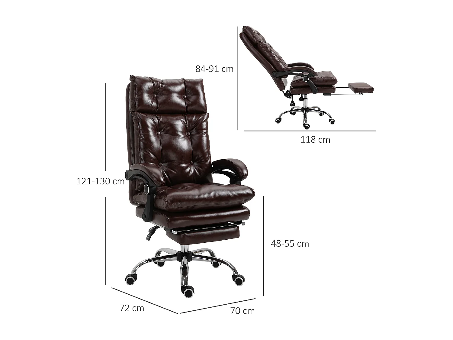 Poltrona da ufficio con schienale reclinabile in finta pelle marrone