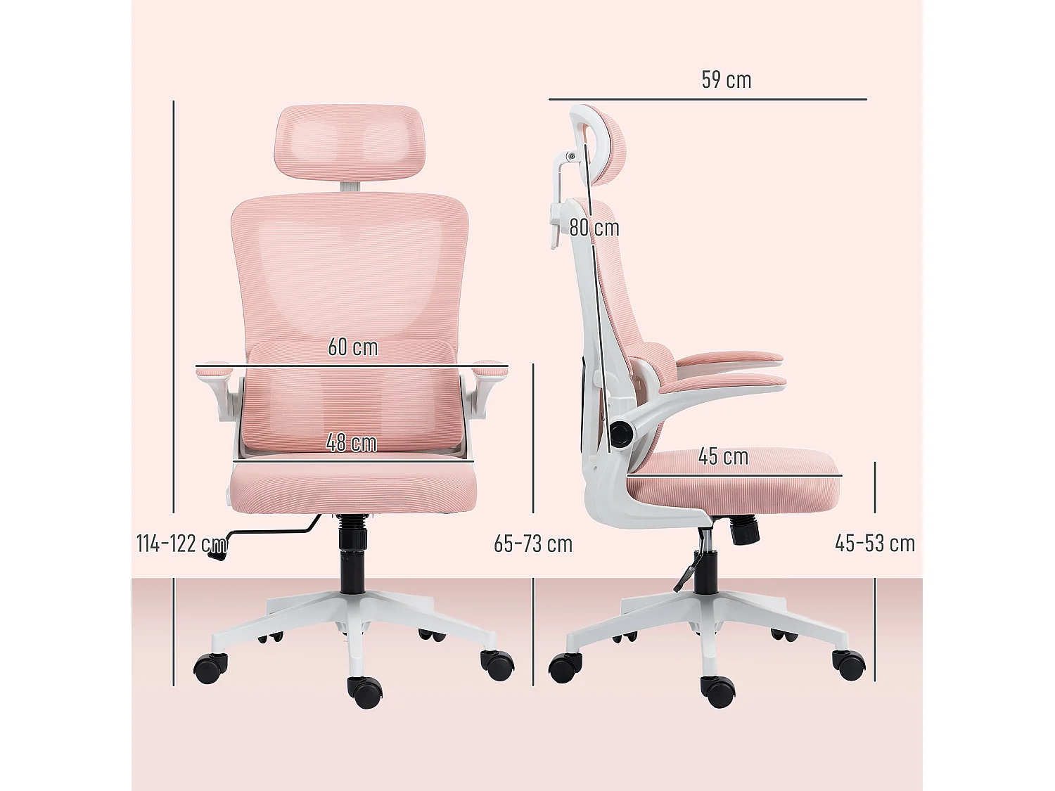 Sedia da ufficio ergonomica con poggiatesta rimovibile rosa