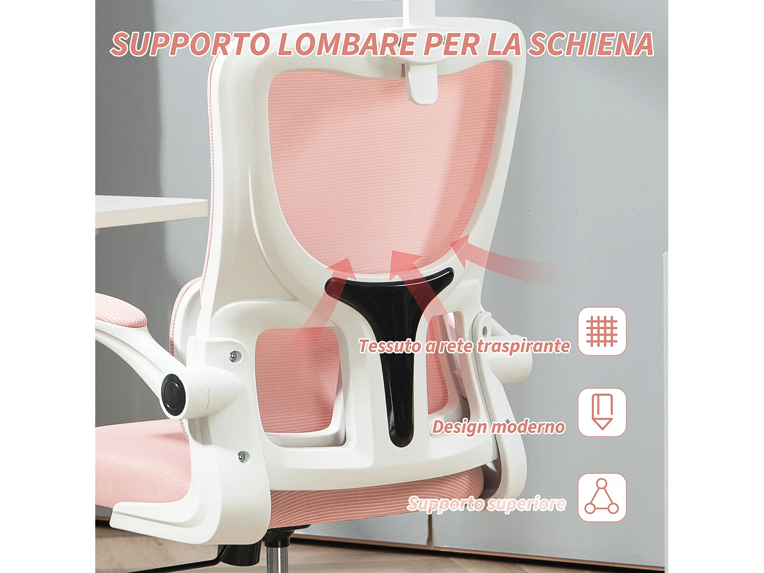 Sedia da ufficio ergonomica con poggiatesta rimovibile rosa