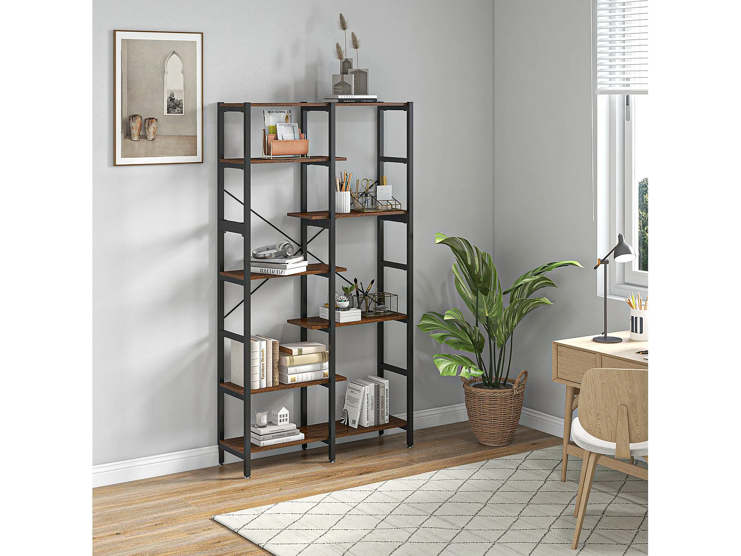 Mobile libreria a 5 ripiani in truciolato bianco e nero 60x24x184.5 cm