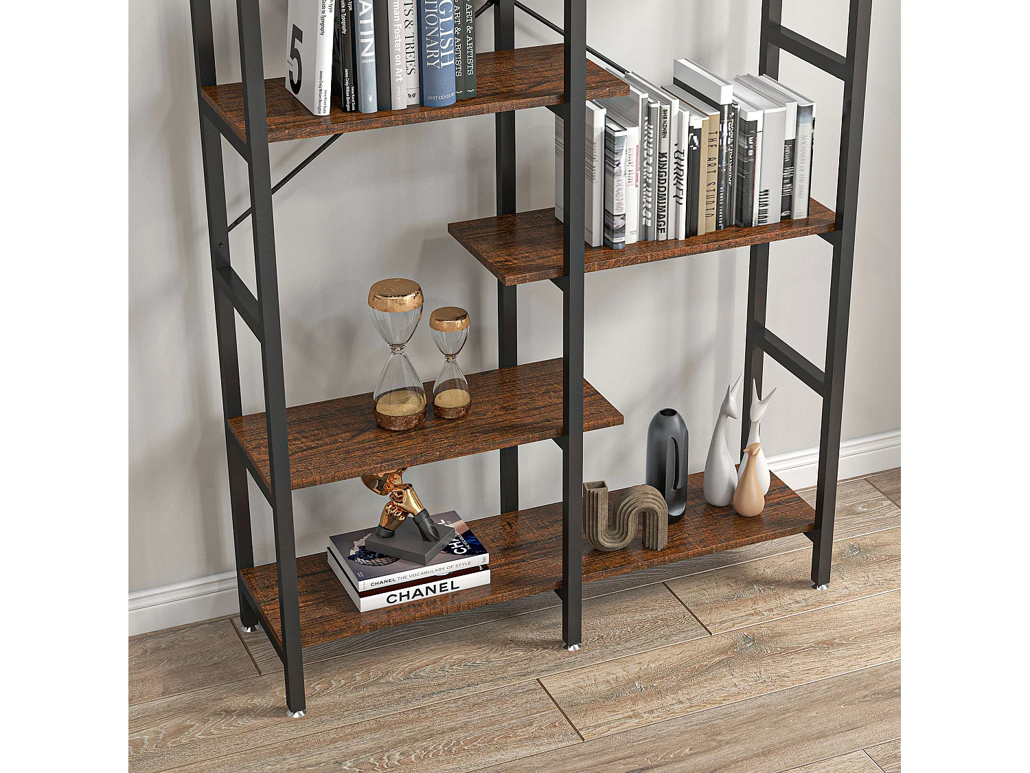 Mobile libreria a 5 ripiani in truciolato bianco e nero 60x24x184.5 cm