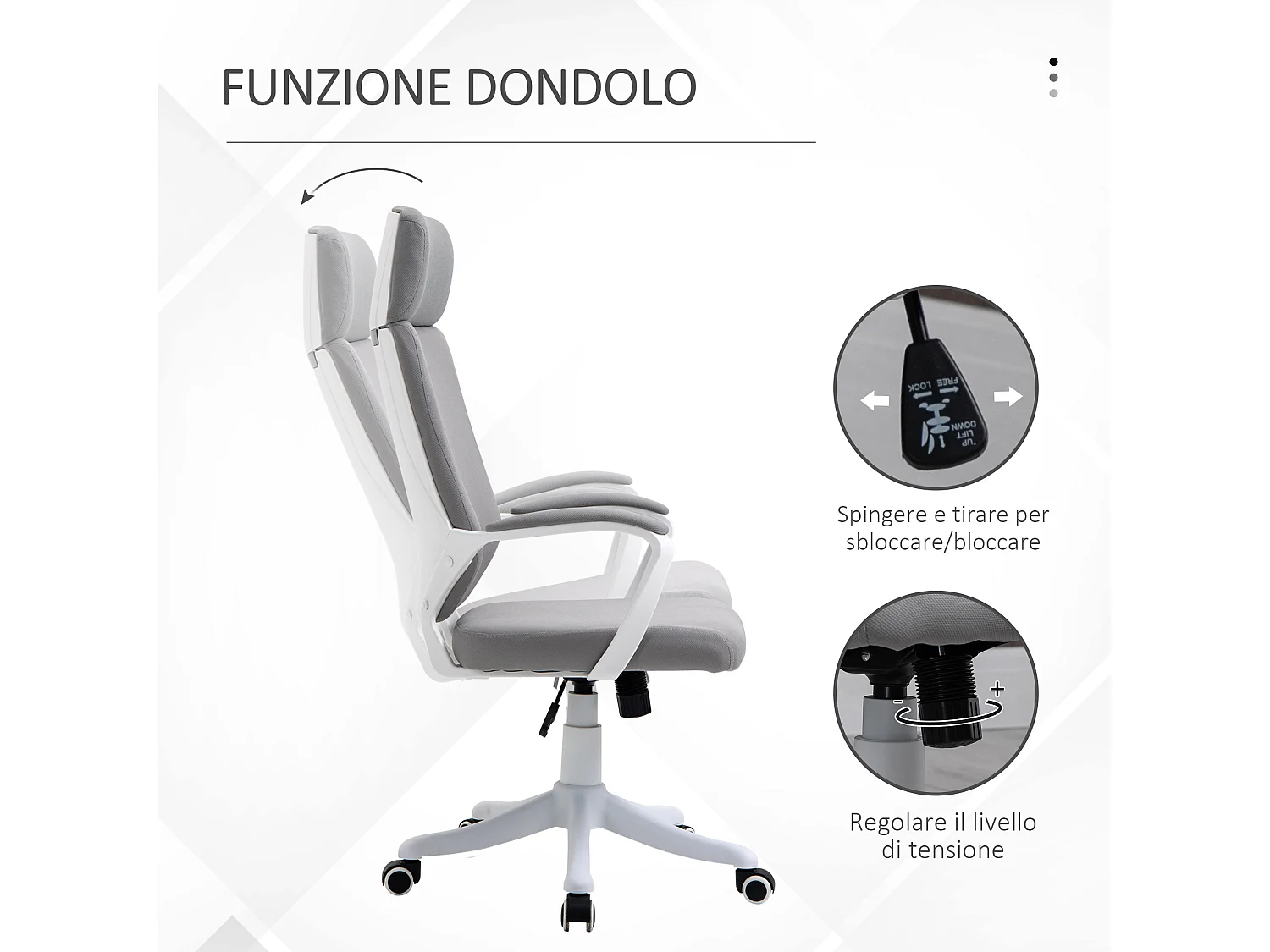 Sedia ergonomica con poggiatesta altezza regolabile e dondolo