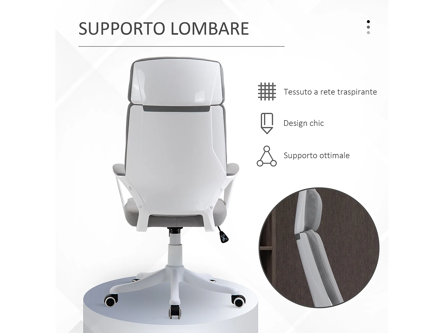 Sedia ergonomica con poggiatesta altezza regolabile e dondolo