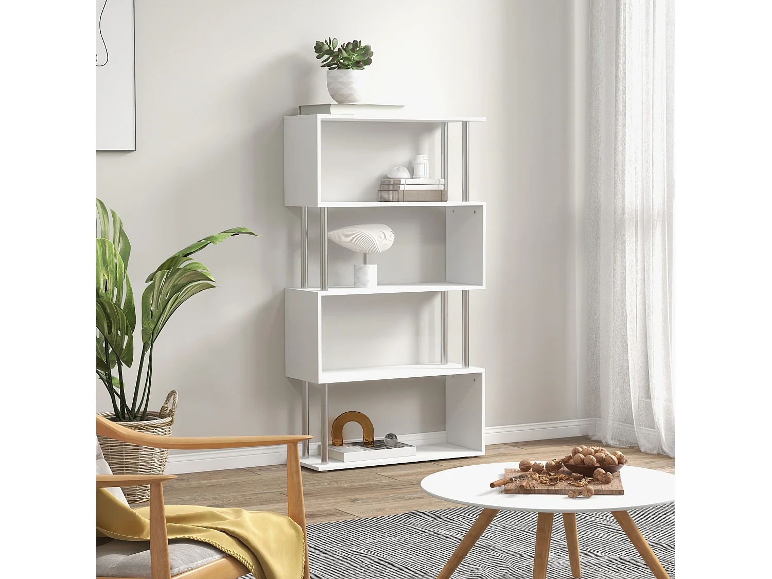 Mobile libreria a 8 ripiani in truciolato 100x27x124cm rovere e bianco
