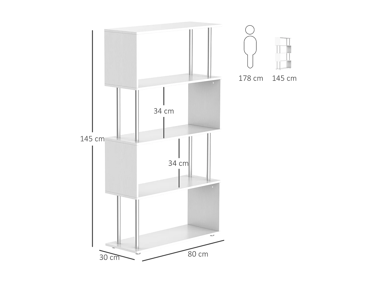 Mobile libreria a 8 ripiani in truciolato 100x27x124cm rovere e bianco