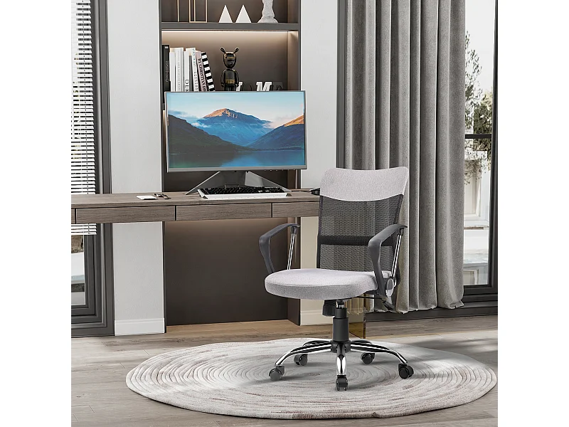 Poltrona da ufficio in tessuto grigio girevole ed ergonomica