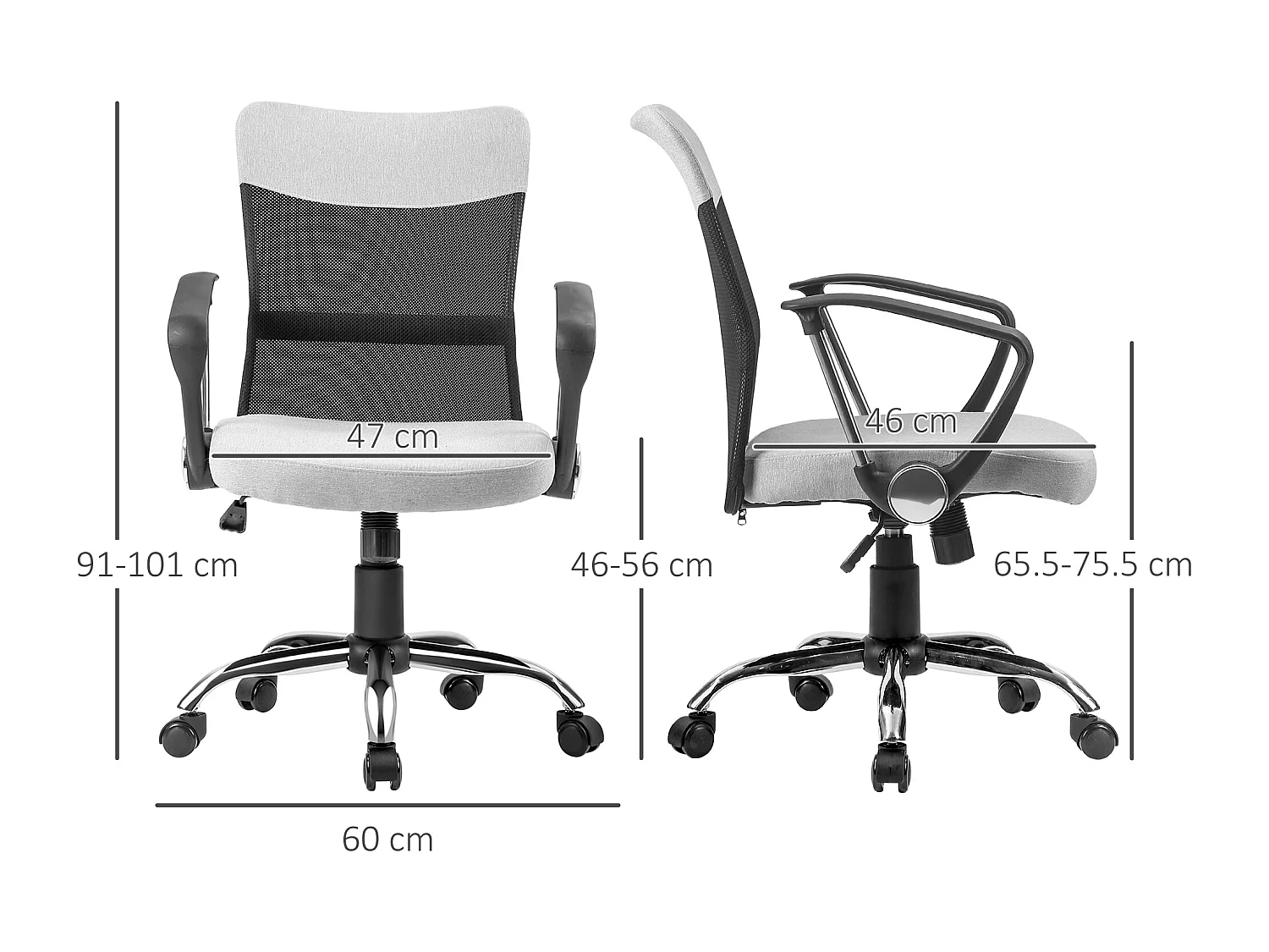 Poltrona da ufficio in tessuto grigio girevole ed ergonomica