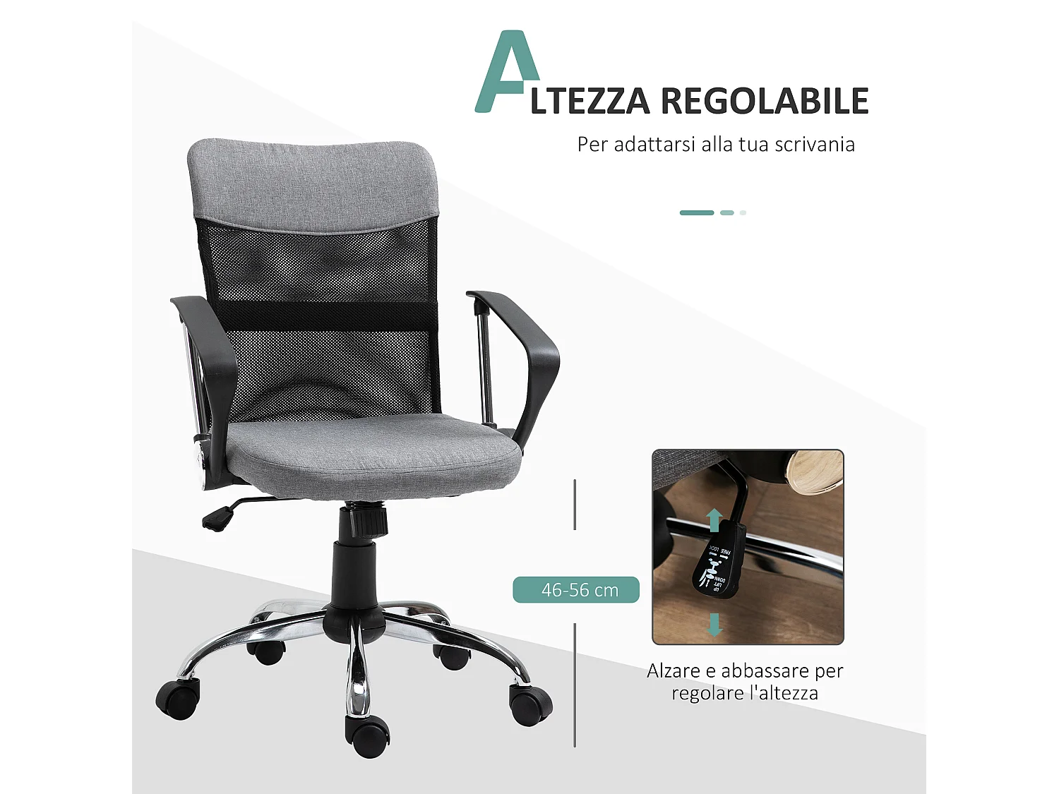 Poltrona da ufficio in tessuto grigio girevole ed ergonomica