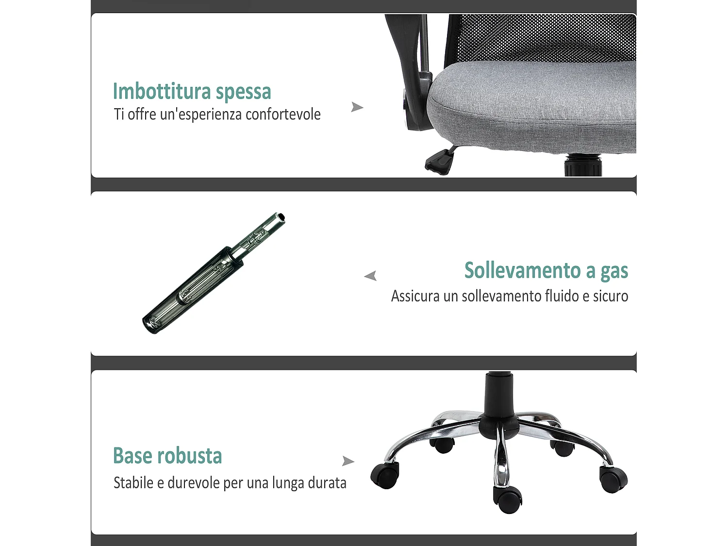 Poltrona da ufficio in tessuto grigio girevole ed ergonomica