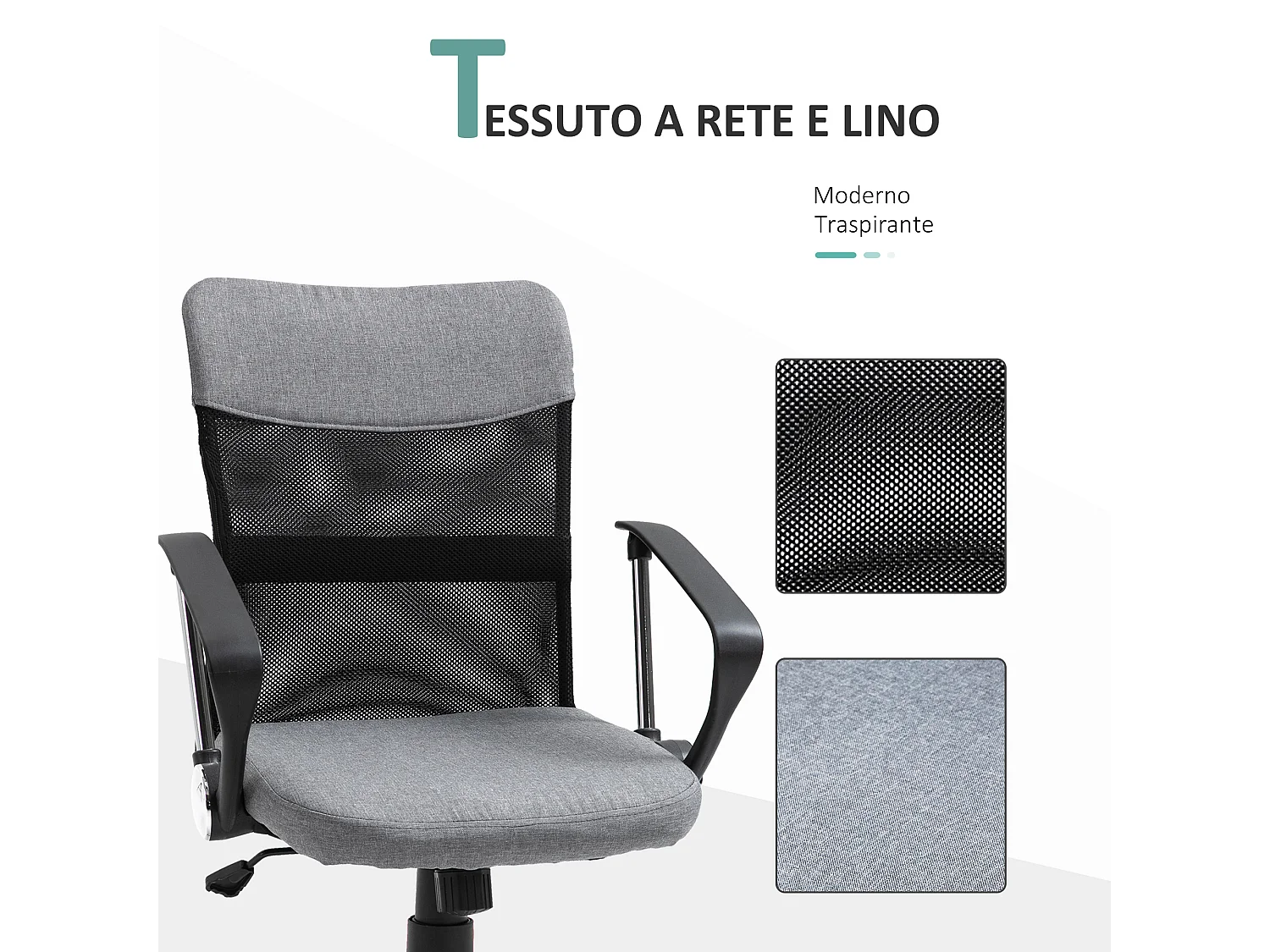Poltrona da ufficio in tessuto grigio girevole ed ergonomica