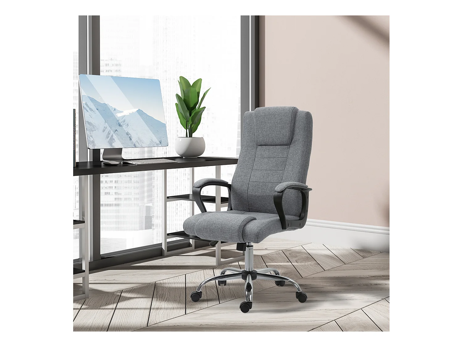 Sedia da ufficio con altezza regolabile in lino grigio