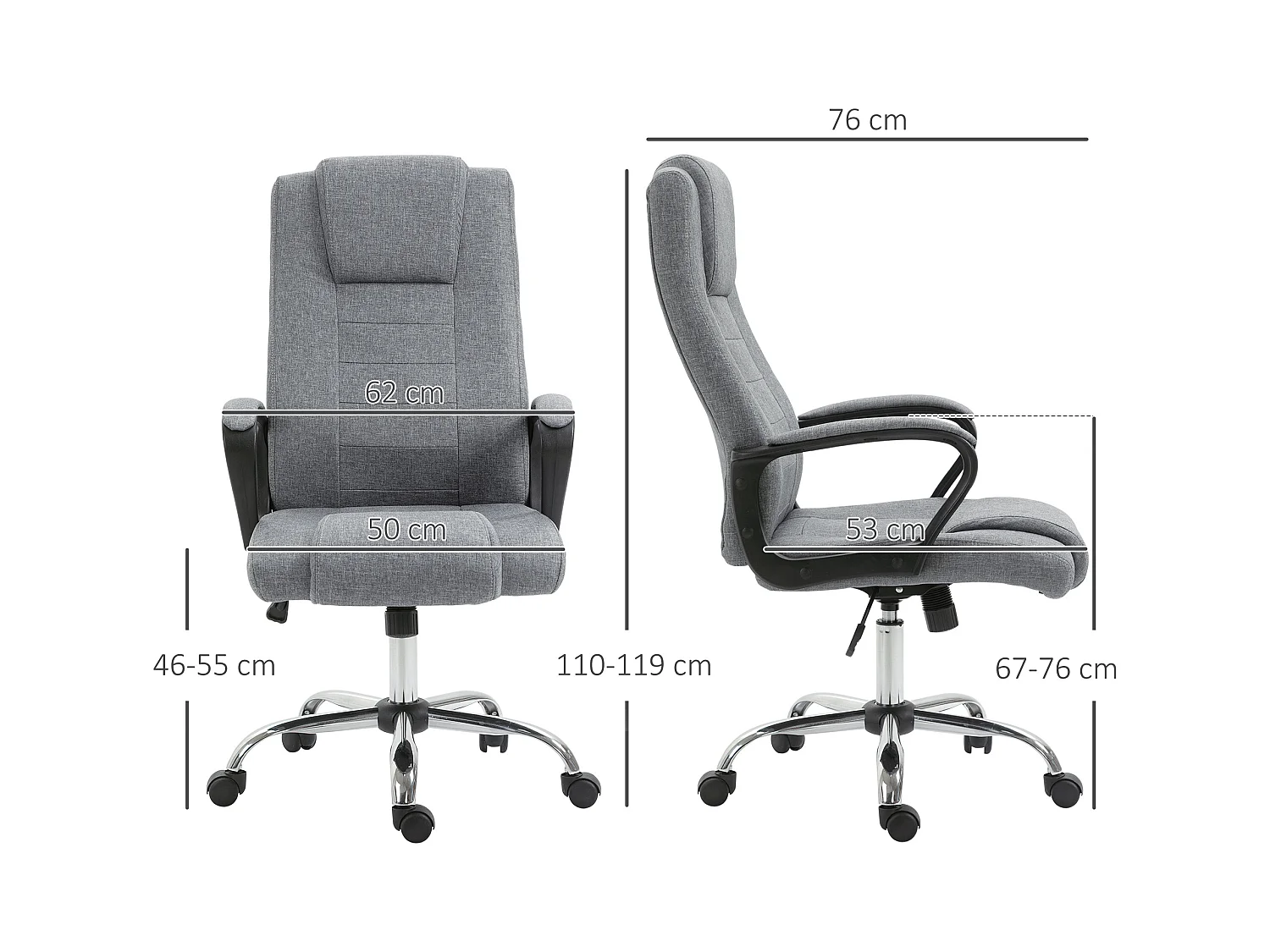 Sedia da ufficio con altezza regolabile in lino grigio