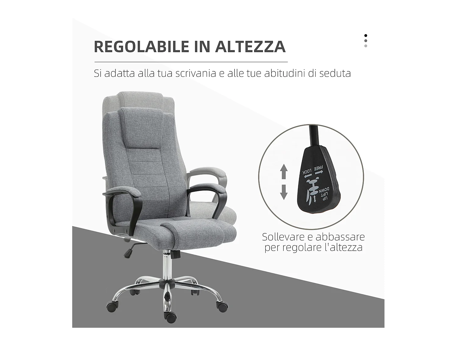 Sedia da ufficio con altezza regolabile in lino grigio