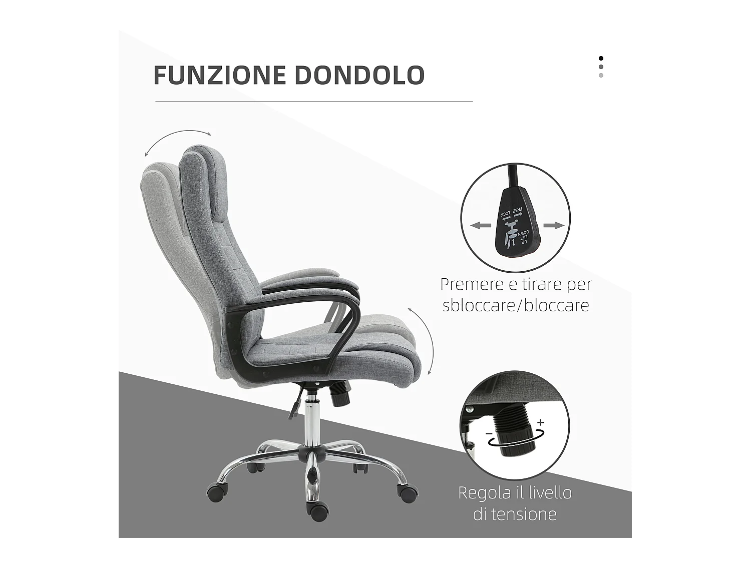 Sedia da ufficio con altezza regolabile in lino grigio