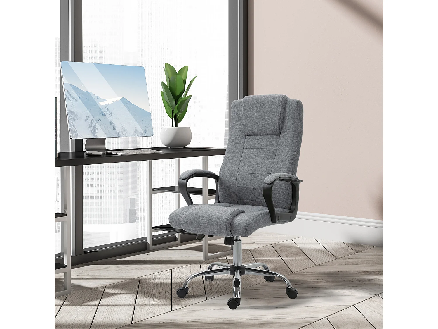 Sedia da ufficio con altezza regolabile in lino grigio