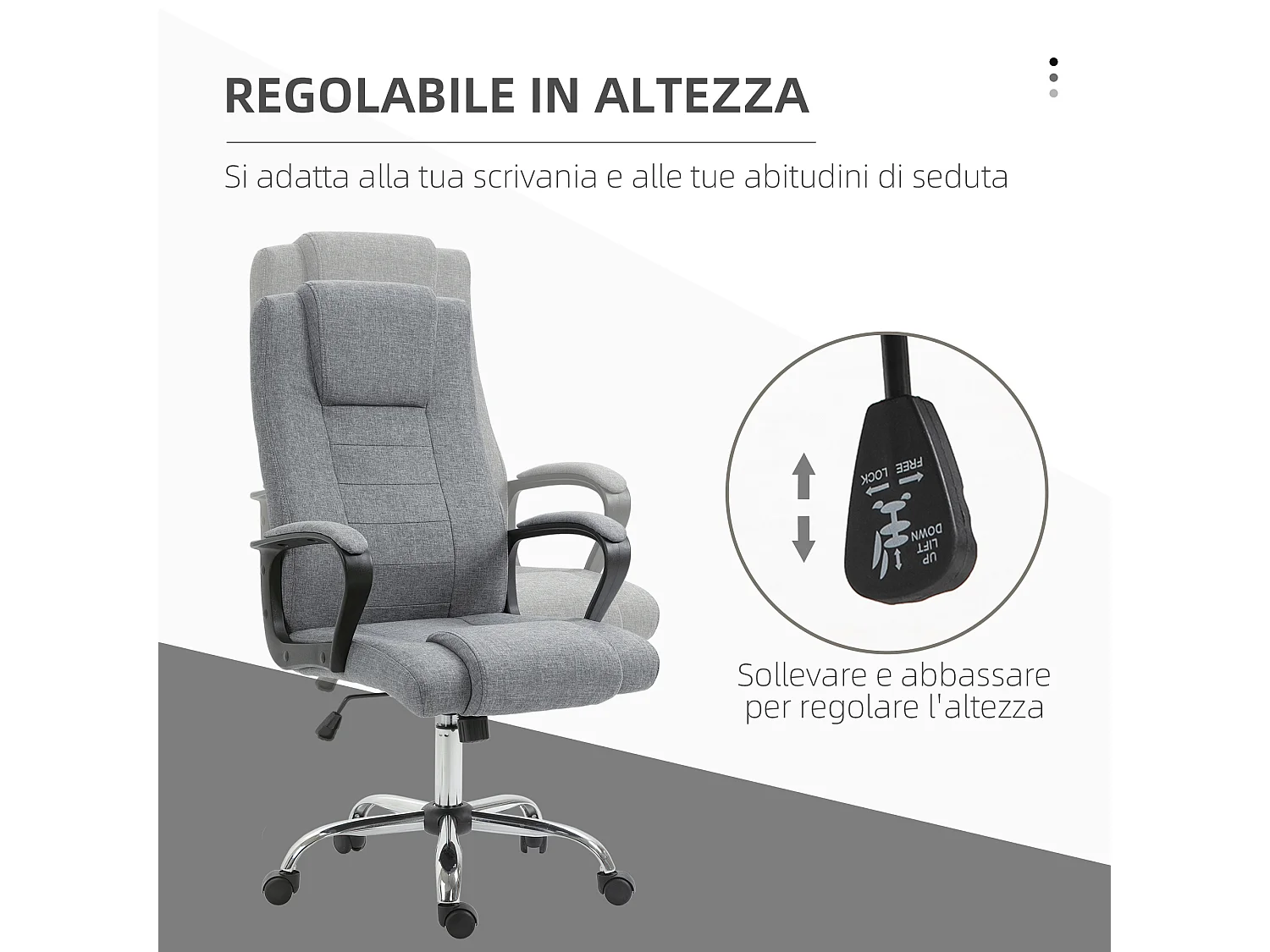 Sedia da ufficio con altezza regolabile in lino grigio