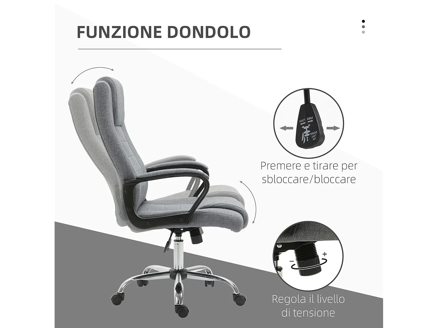 Sedia da ufficio con altezza regolabile in lino grigio