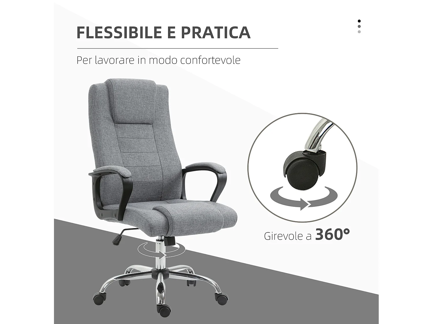Sedia da ufficio con altezza regolabile in lino grigio