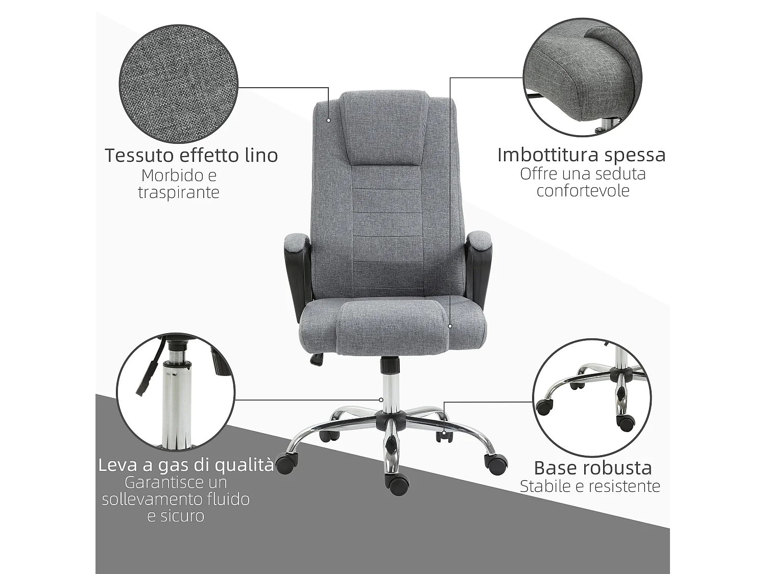 Sedia da ufficio con altezza regolabile in lino grigio