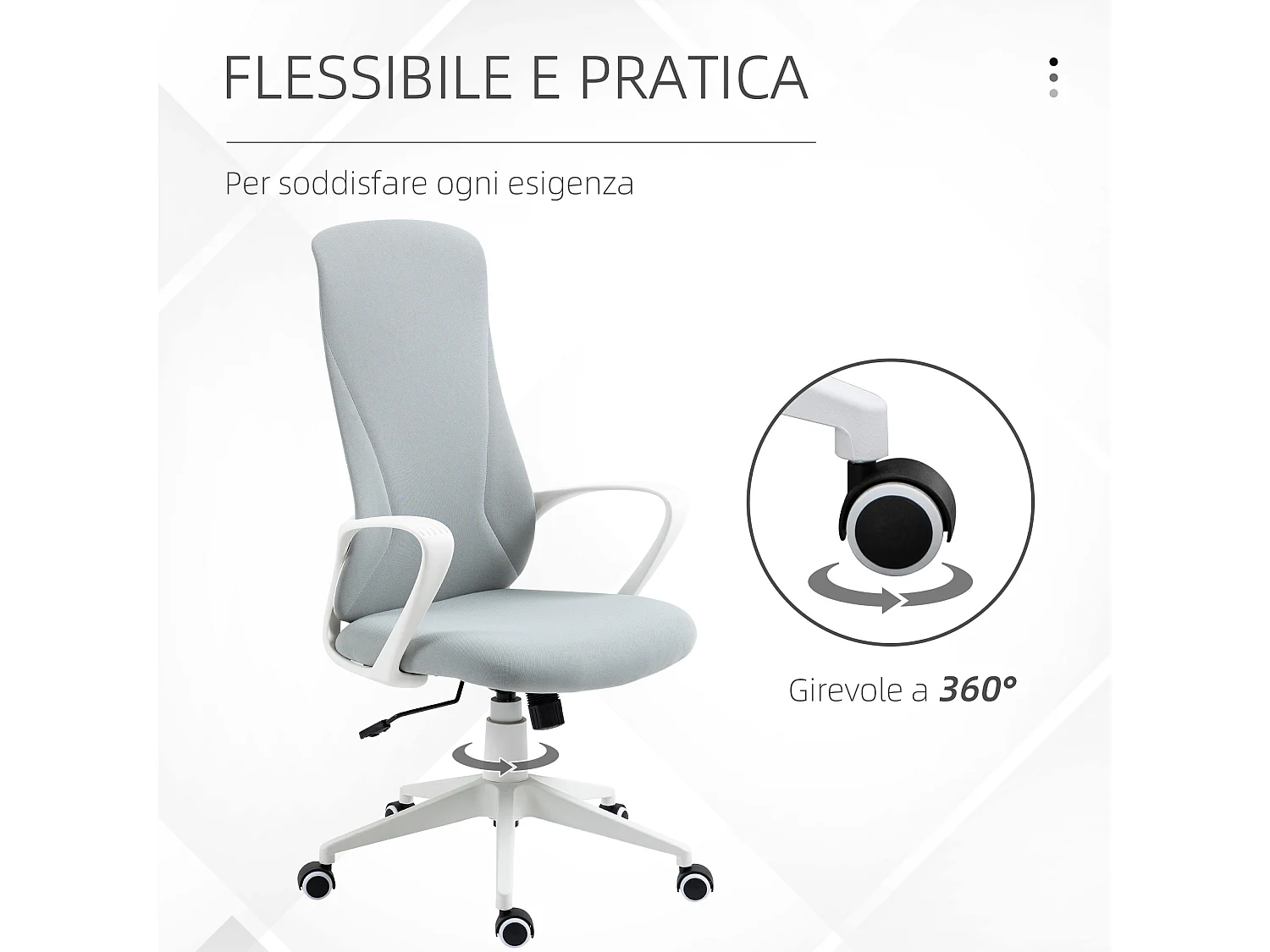 Sedia da ufficio con altezza regolabile e ruote girevoli grigio chiaro