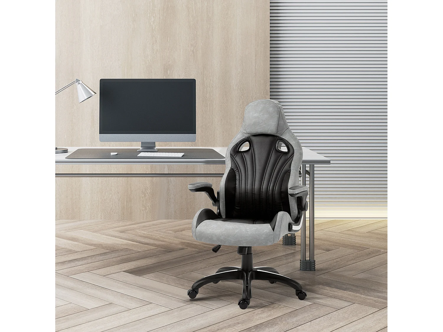 Sedia gaming da ufficio con altezza regolabile in pu grigio