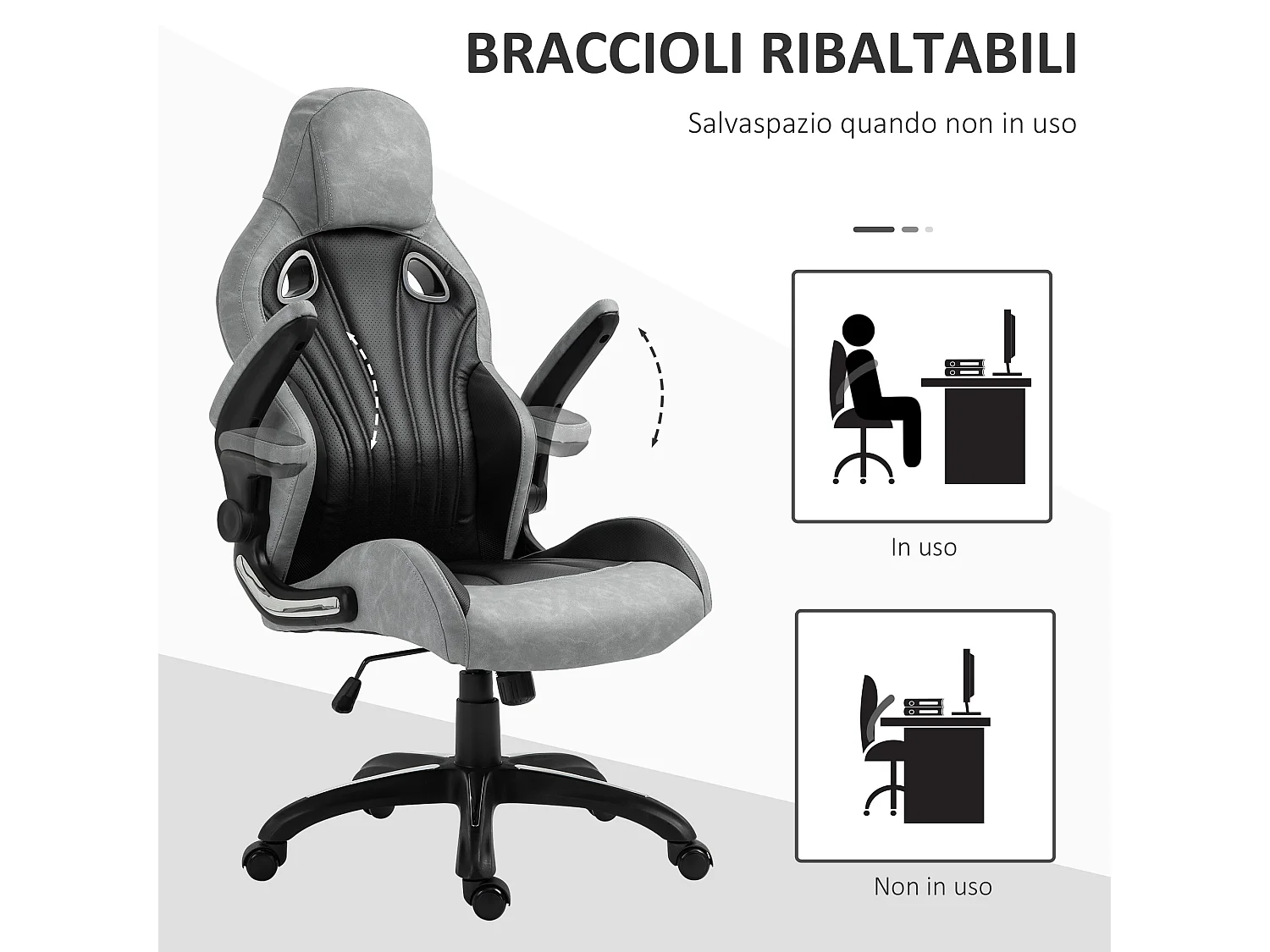 Sedia gaming da ufficio con altezza regolabile in pu grigio