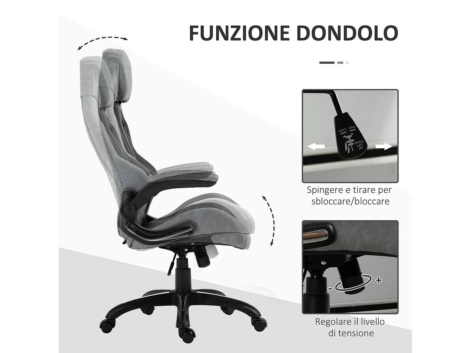 Sedia gaming da ufficio con altezza regolabile in pu grigio