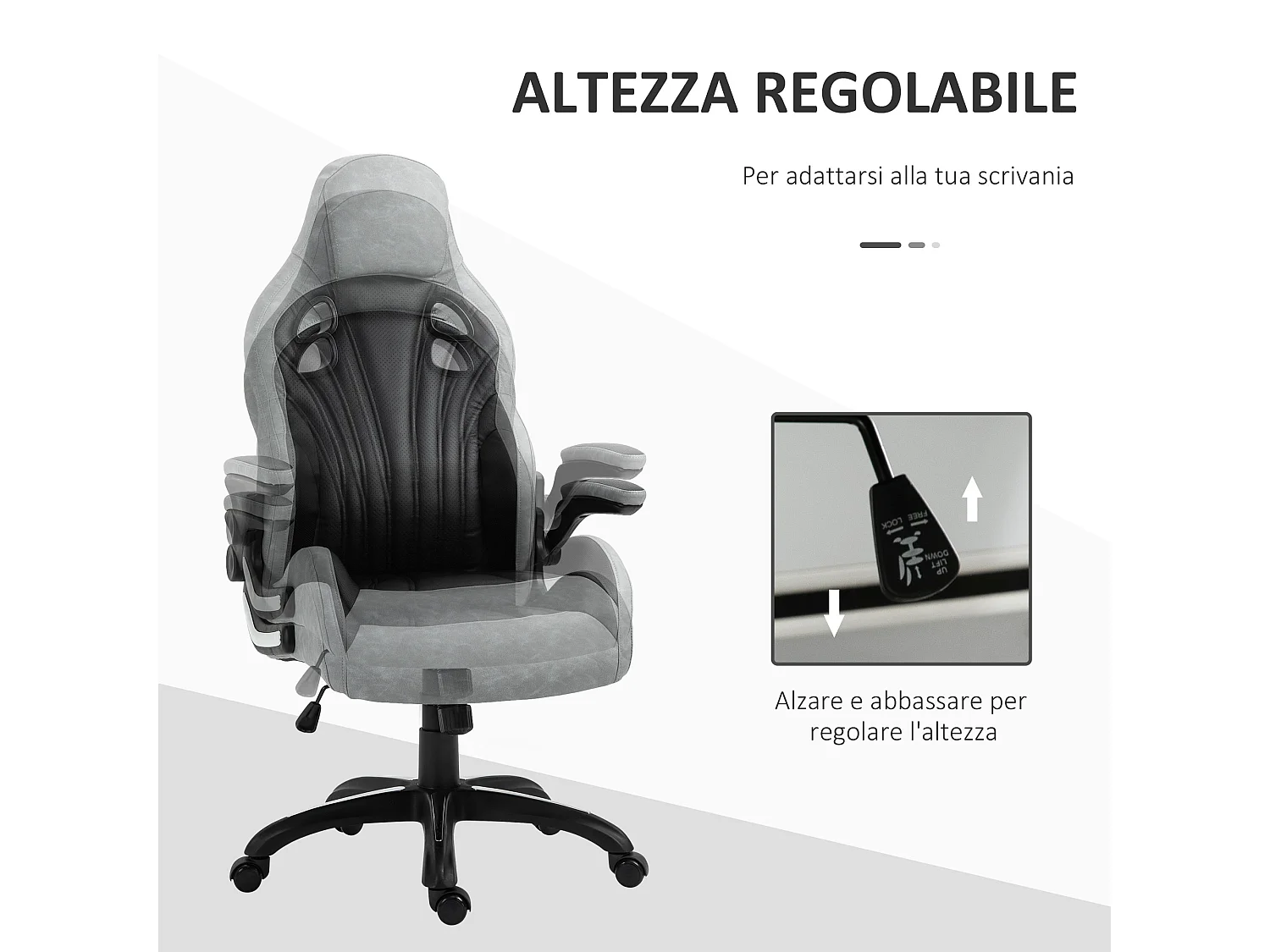 Sedia gaming da ufficio con altezza regolabile in pu grigio