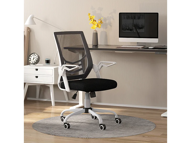 Sedia da ufficio ergonomica ad altezza regolabile bianca e nera