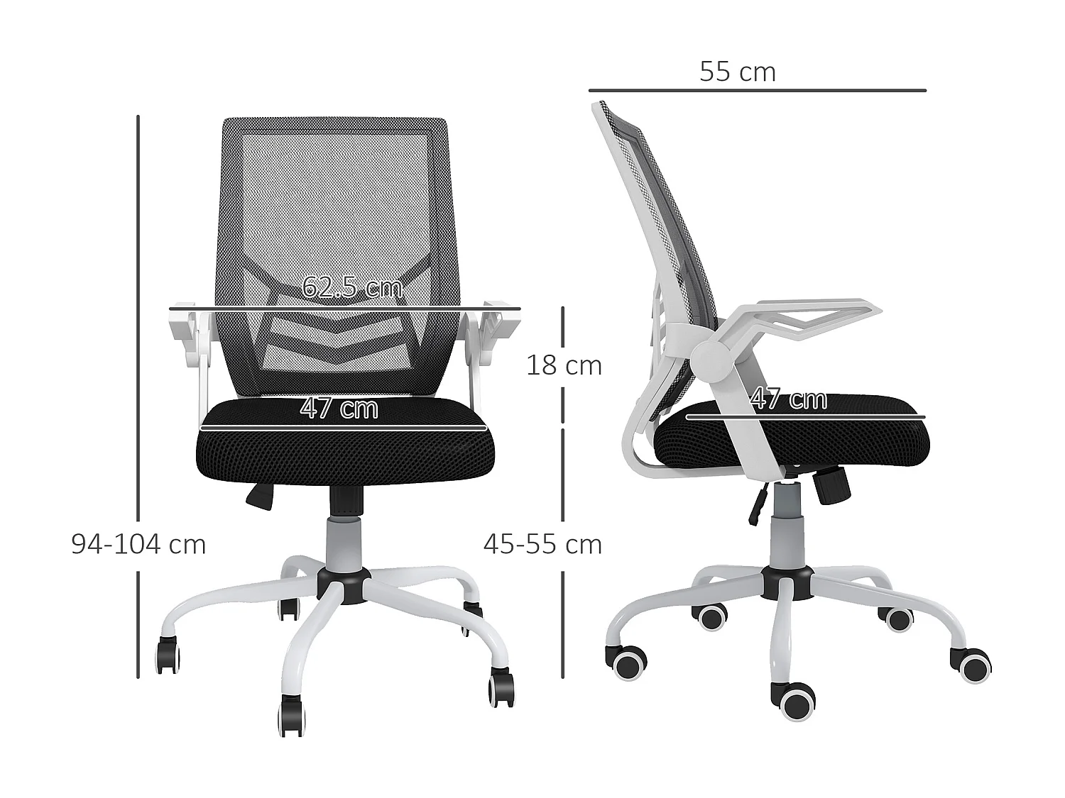 Sedia da ufficio ergonomica ad altezza regolabile bianca e nera