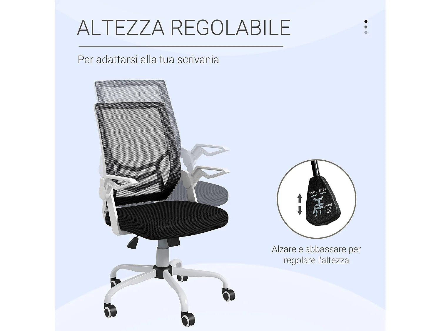 Sedia da ufficio ergonomica ad altezza regolabile bianca e nera